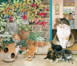 Agneatha y sus gatitos en la puerta de Ivory - Puzzle Michèle Wilson