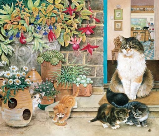 Agneatha y sus gatitos en la puerta de Ivory - Puzzle Michèle Wilson