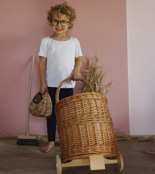 Carrito para la compra de mimbre y tela natural - Egmont Toys
