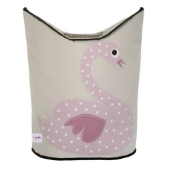 Cesto para ropa cisne de poliéster rosa - 3 Sprouts