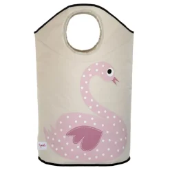 Cesto para ropa cisne de poliéster rosa - 3 Sprouts