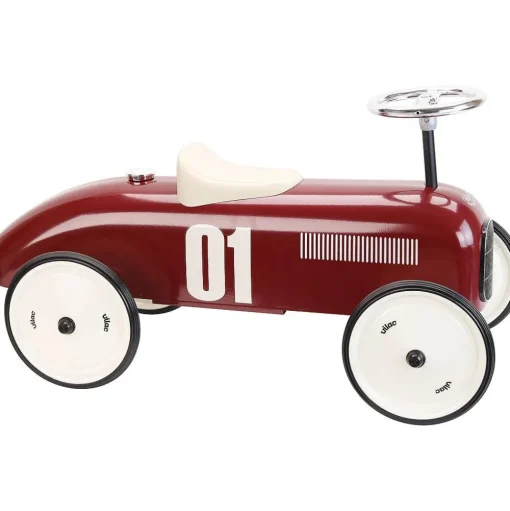 Coche de carreras correpasillos de metal burdeos 76 x 38 x 40 cm - Vilac