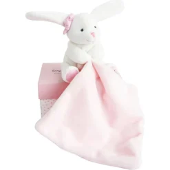 Conejo Peluche con pañuelo rosa en una caja de flores - Doudou et Compagnie