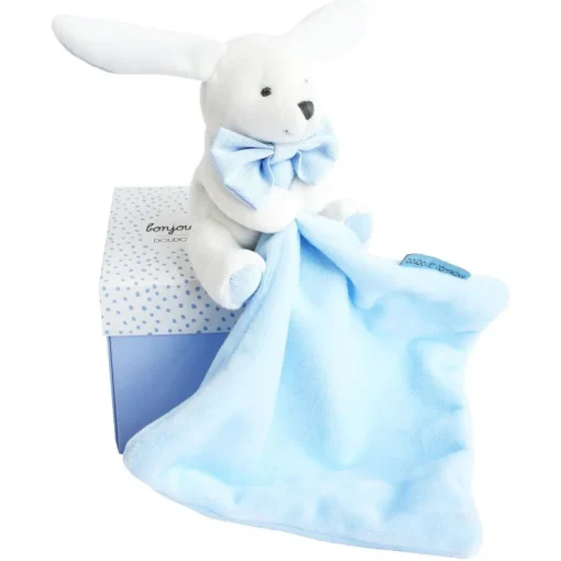 Conejo Peluche Pañuelo azul Caja de flores - Doudou et Compagnie