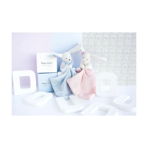 Conejo Peluche Pañuelo azul Caja de flores - Doudou et Compagnie