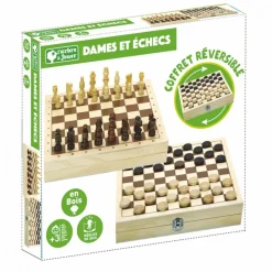 Damas y ajedrez en una caja de madera - Jeujura
