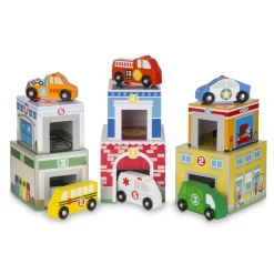 Edificios y vehículos que deben clasificarse y apilarse - Melissa & Doug