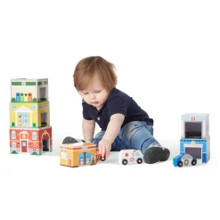 Edificios y vehículos que deben clasificarse y apilarse - Melissa & Doug