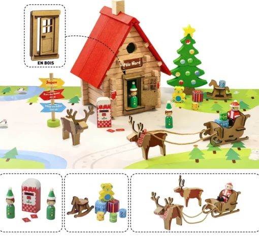 El Chalet de Navidad 90 piezas de madera - Jeujura