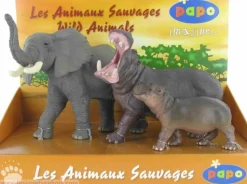 Elefante, hipopótamo y su cría - Papo