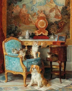 Familia de gatos y un perro de Lambert - Puzzle Michèle Wilson