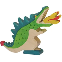 Figura de dragón verde, llama - Holztiger