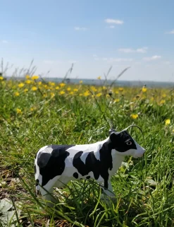 Figura vaca blanca y negra en madera - Wudimals