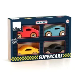 Juego de 4 coches de madera Supercars - Vilac