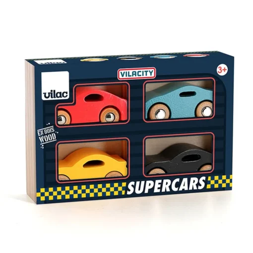 Juego de 4 coches de madera Supercars - Vilac
