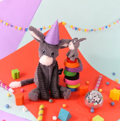 Mamá burro de peluche y su bebé gris - Les Déglingos