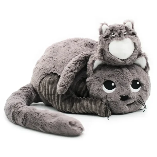 Mamá gata de peluche y su bebé gris - Les Déglingos
