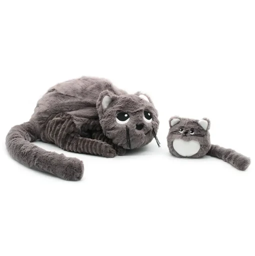 Mamá gata de peluche y su bebé gris - Les Déglingos