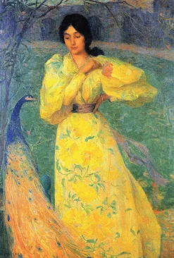 Mujer joven con pavo real por Aman Jean - Puzzle Michèle Wilson
