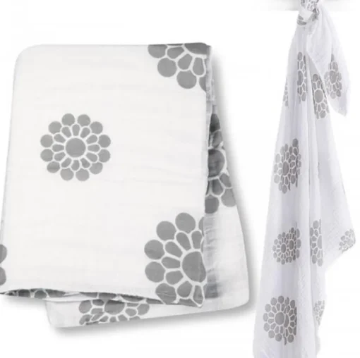 Pañal de muselina - Fleurs grises - Lulujo