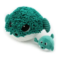 Peluche pez globo mamá y bebé verde - Les Déglingos