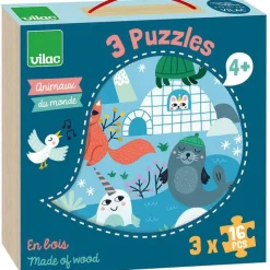 3 puzzles Animales del mundo - Vilac