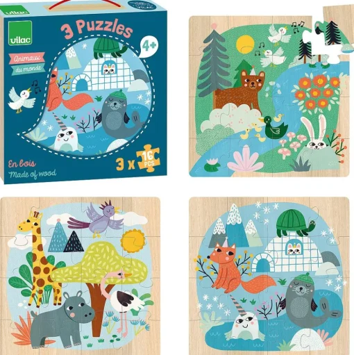 3 puzzles Animales del mundo - Vilac