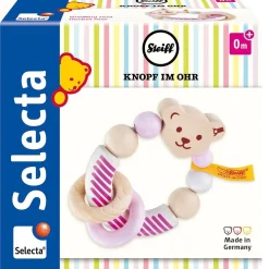 Sonajero de madera oso Steiff rosa - Selecta