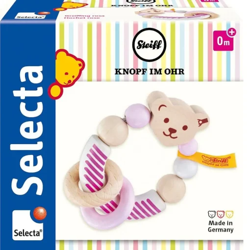 Sonajero de madera oso Steiff rosa - Selecta