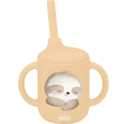 Vaso con pajita de silicona Gnawy el perezoso - Sassi Junior